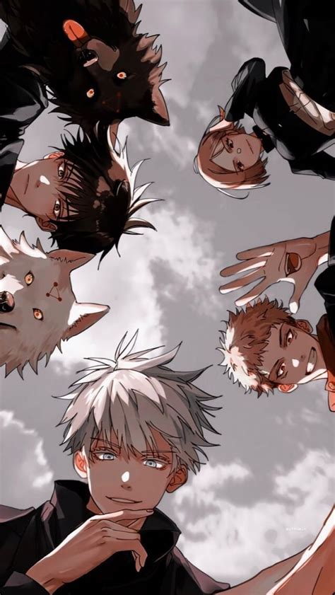 An Anime Character Surrounded By Other Characters In The Air With Their