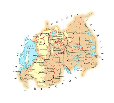 Detailed Physical And Road Map Of Rwanda Rwanda Detailed