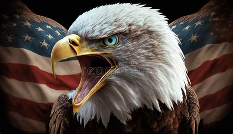 Angry North American Bald Eagle Over American Flag Patriotic Holiday
