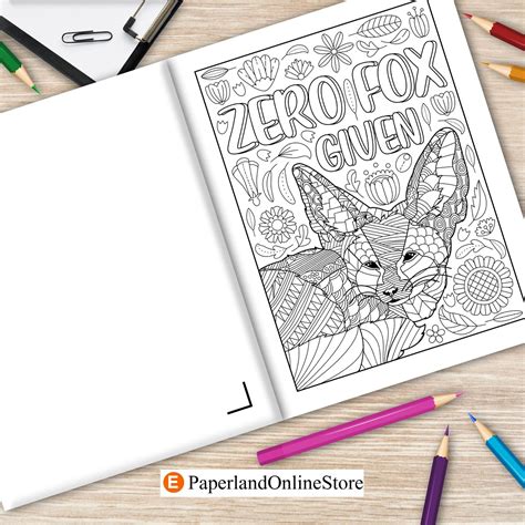Fennec Fox Coloring Book Coloring Books For Adults Ts For Etsy