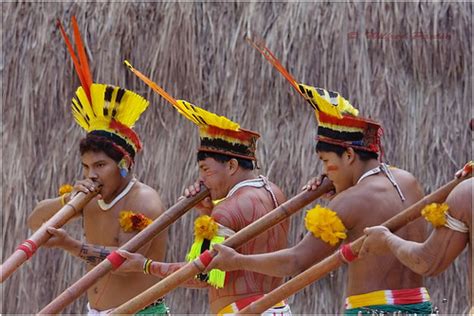 kuikuro indians playing taquara flutes photographing indig… flickr