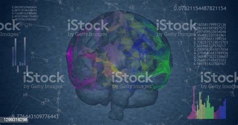 Rotating 360 Low Polygonal Brain 3d Model On Blue Background With