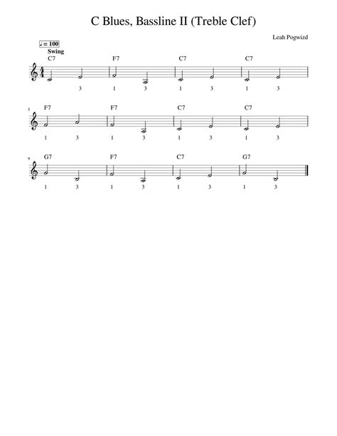 C Blues Bassline Ii Treble Clef Sheet Music For Piano Solo
