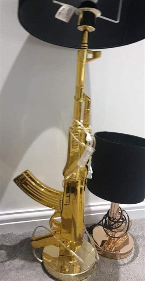 Gold Ak47 Rifle Gun Light Lamp With Shade And Bluetooth Bulb Rare In