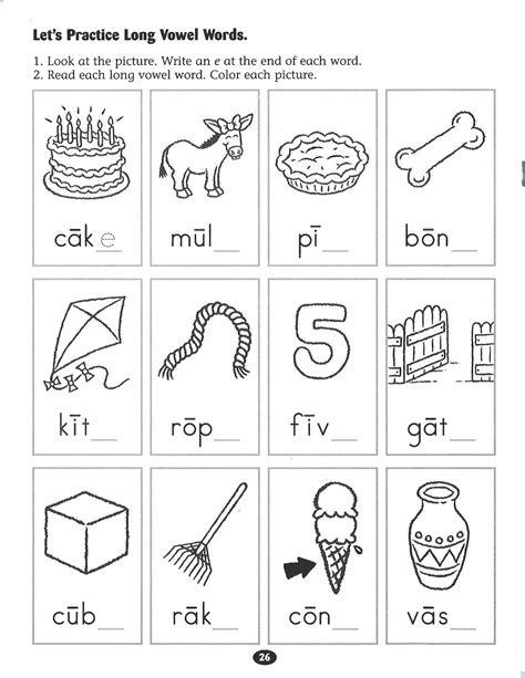 Lets Practice Long Vowel Words Worksheet Kindergarten Phonics