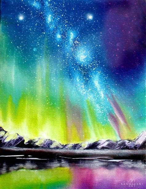 Northern Lights Aurora Borealis Landscape Oil Painting