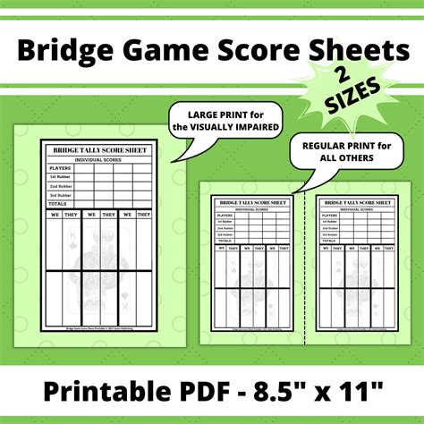 Bridge Game Score Sheets Printable Bridge Score Pad Bridge Etsy