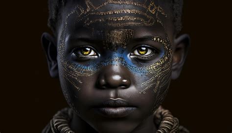 Premium Photo A Young Boy With A Blue Face Paint That Saysafrica