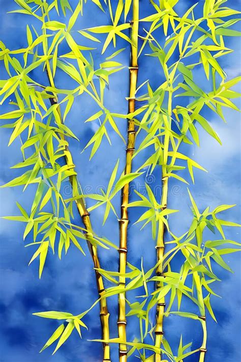 Watercolor Painting Of Exotic Bamboo Trees Pattern And Background Stock
