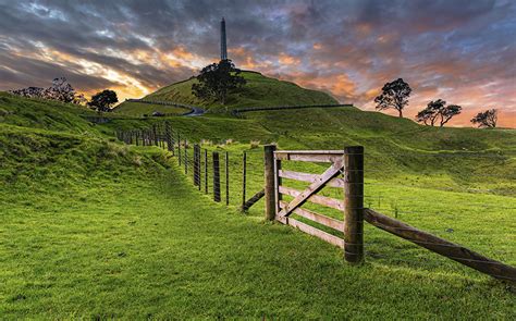 Picture New Zealand Auckland Nature Hill Fence Grasslands Grass