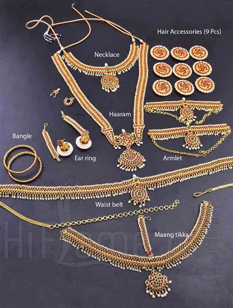 Bharatanatyam Jewellery Set Studded With Red Stones Indian Bridal