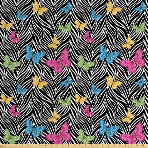 Zebra Print Fabric By The Yard Colorful Butterflies On Zebra Abstract