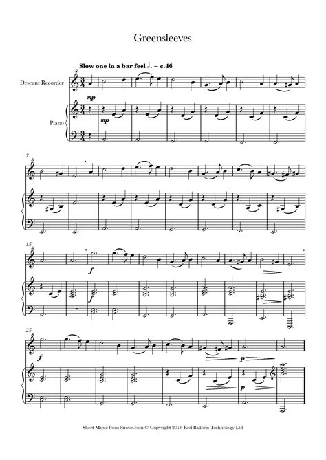 Savesave greensleeves sheet music for piano for later. Greensleeves Sheet music for Recorder - 8notes.com