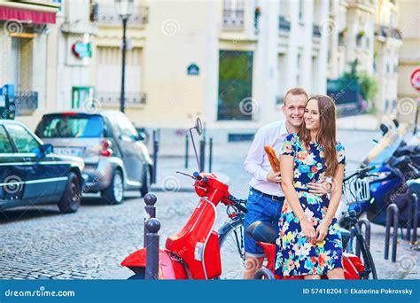 Young Couple Having A Date On Montmartre Paris France Stock Photo