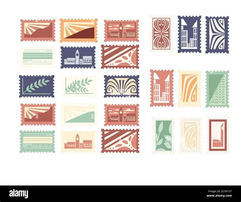 Collection Of Postal Stamps Retro Vintage Style Pictures Travel Labels