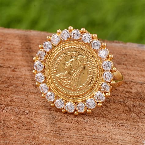 18k Gold Coin Ring925 Sterling Gold Ringlab Created Zircon Etsy