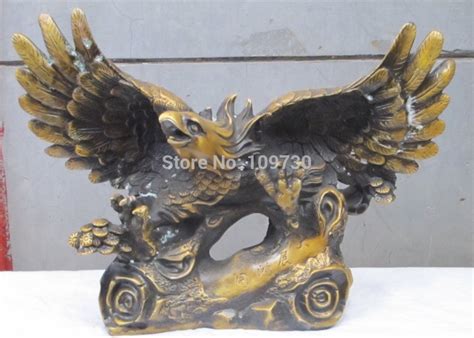 Bir 001408 Feng Shui Art Bronze Gilt Flying Eagle Hawk Spread Wings Statue C0324statue Eagle