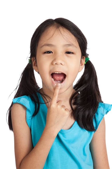 Little Asian Girl Point To Her Mouth Stock Image Image Of Health Finger 55299173
