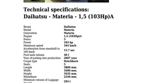 Daihatsu Materia Hp A Technical Specifications Youtube