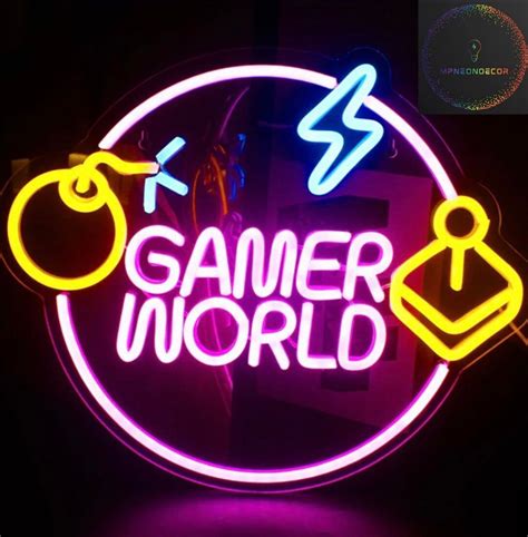 Gamer World Neon Sign Gamer Neon Wall Decoration T Idea Etsy