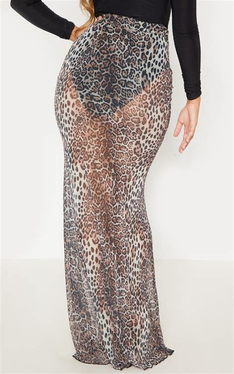 Leopard Print Mesh Maxi Skirt Skirts Prettylittlething