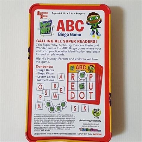 Super Why Abc Bingo Game Board Game Hobbies And Toys Toys And Games On