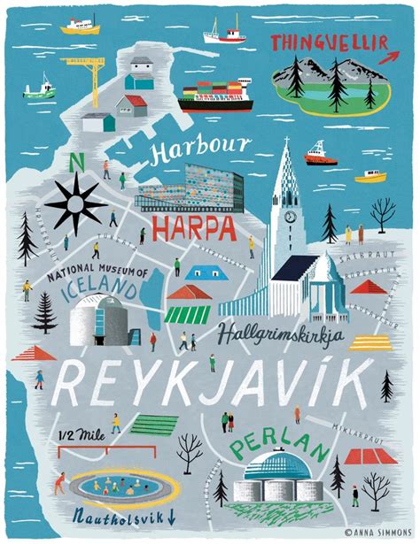Illustrated Map Of Reykjavik Art Print By Anna Simmons X Small