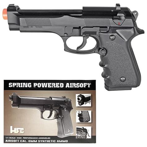 Hfc M9 Spring Powered Pistol Airsoft Gun With Ergo Grip Black Handgun