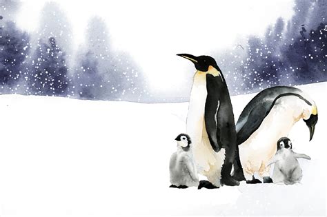 Penguins In A Winter Wonderland Watercolor Vector Download Free