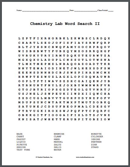 Chemistry Lab Terms Word Search Puzzles Student Handouts