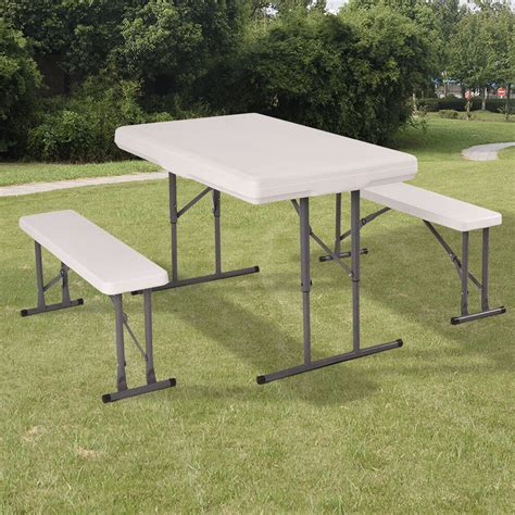 The table assembles in seconds, and easily packs down into the include carrying case for easy trasnport. Table and Benches Set Chair Seat Folding Picnic Patio ...