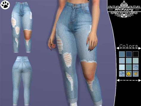 Msbearys High Waisted Ripped Jeans Sims 4 Clothing High Waisted