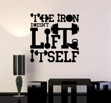 Vinyl Wall Decal Gym Motivation Quote Iron Sport Fitness Art Stickers