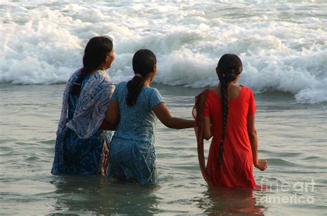 Indian Women In The Sea At Varkala Photograph By Serena Bowles Fine