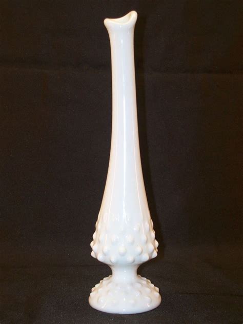 Fenton Milk Glass Hobnail Stretch Swung Bud Vase Vintage 1960s Unmarked No Logo Glass Art Fenton