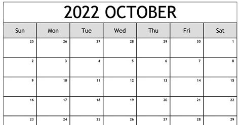 Colorful Printable October Calendar 2022 Blank Calendar 2022