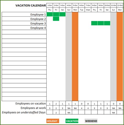 Free Employee Vacation Planner Template Free Printable Templates
