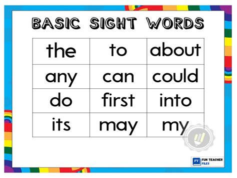 Teacher Fun Files Basic Sight Words Chart Images