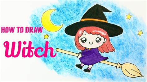 How To Draw Halloween Witch Cute Witch Easy Drawing Tutorial For Kids