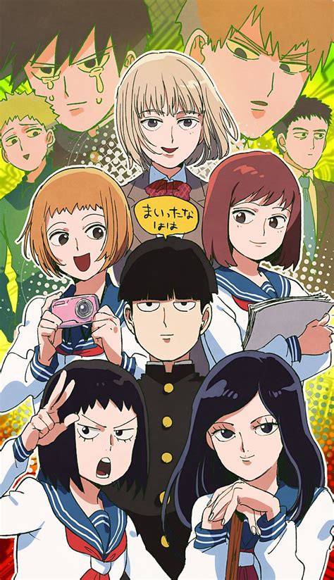 An Anime Poster With Many People Standing Together And One Person Holding A Camera In Front Of Them