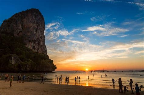 Krabi Thailand February 11 2019 Railay Beach Beautiful Sunset And