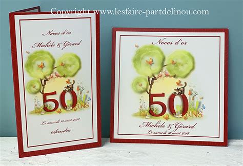 Menu coordonnée au faire part Noces d or ans de Mariage