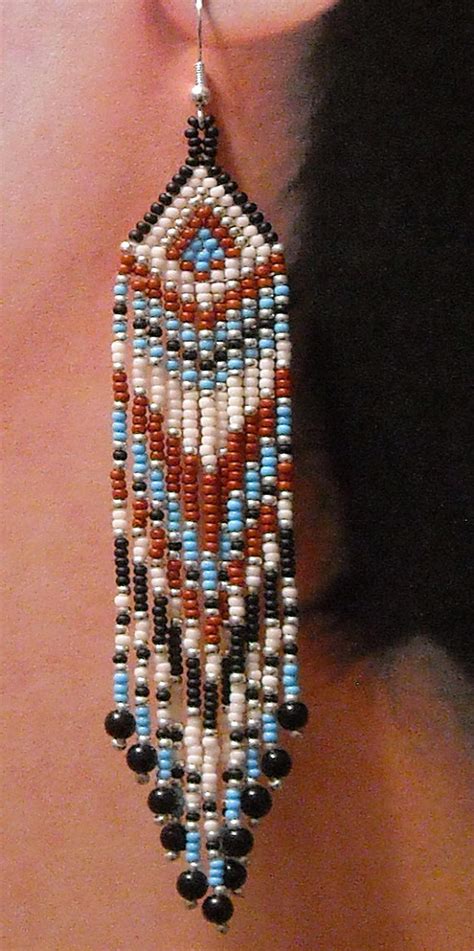 Silver And Turquoise Native Inspired Seed Beaded Earrings Beautiful