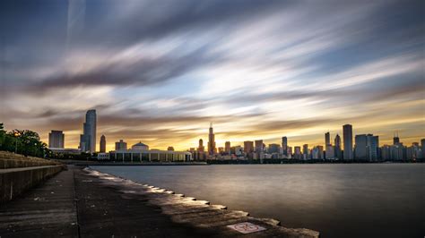 Photography Of City During Sunset Chicago Hd Wallpaper Wallpaper Flare