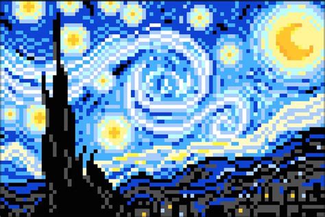 The Starry Night Perler Bead Pixel Pop Art Pattern Pixel Art Pattern