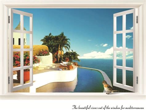 Exotic Beach Sea Ocean 3d Window View Decal Room Wall Sticker Decor