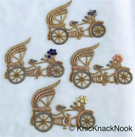 Embroidered Cycle Carriage Applique With Antique Silver And Gold Etsy