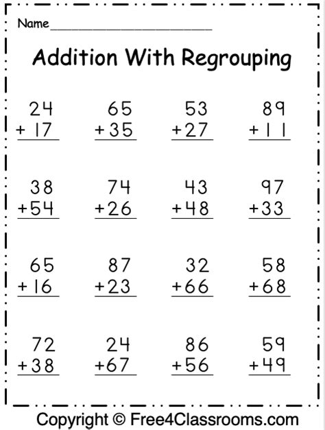 Free Addition Practice Worksheets 2 Digit With Regrouping
