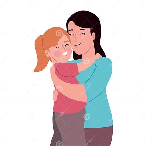 Mother Hugging Daughter Cartoon Stock Illustration Illustration Of