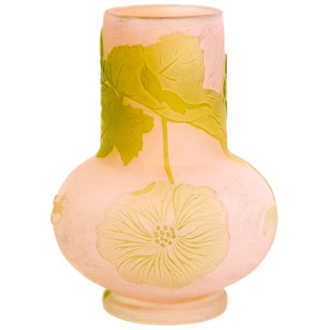 Art Nouveau Pale Pink And Green Etched Glass Cameo Vase Signed By Galle Art Nouveau Glass Art